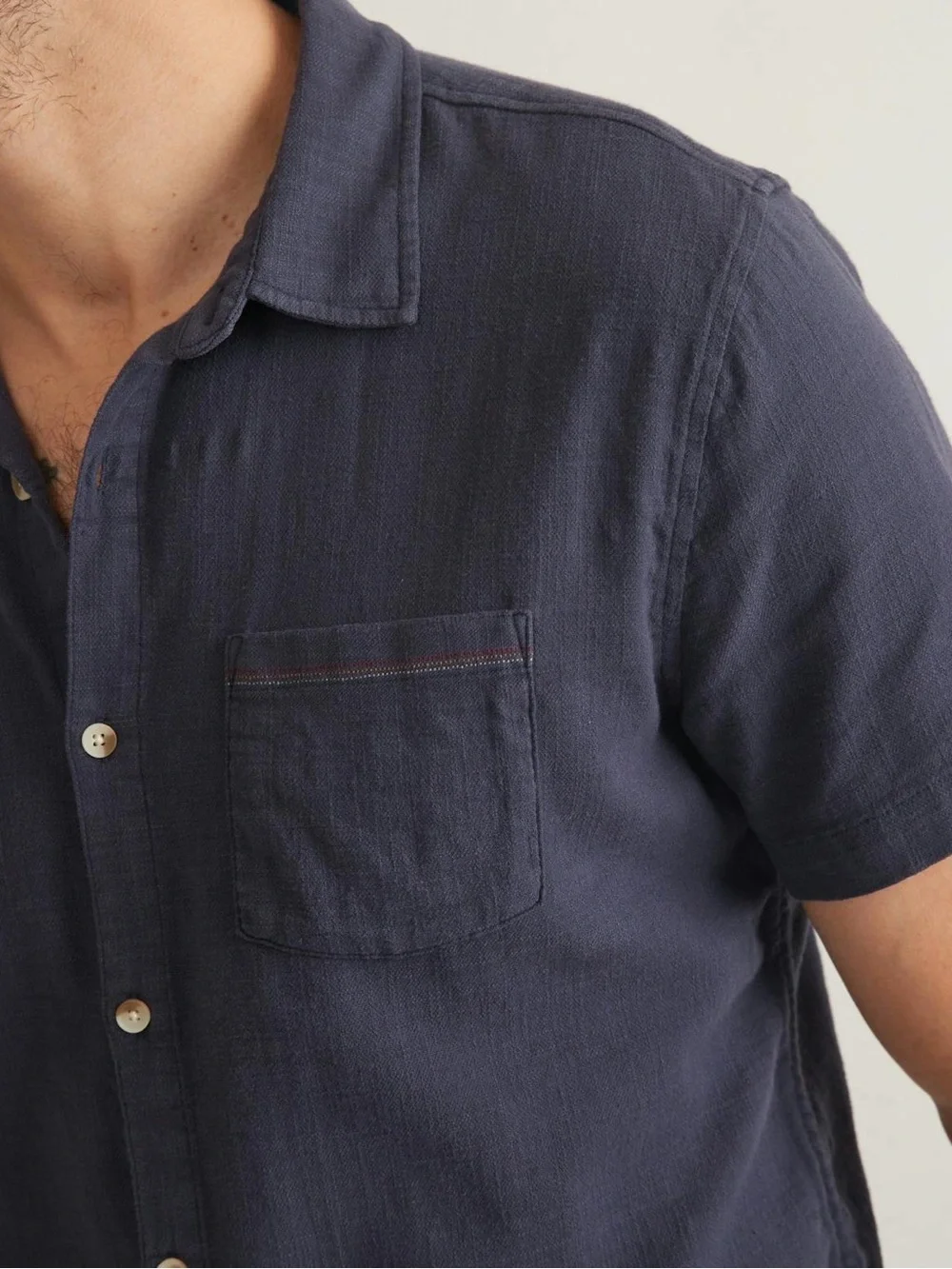 Marine Layer Classic Stretch Selvage Short Sleeve Shirt / Indigo - Picture 6 of 14